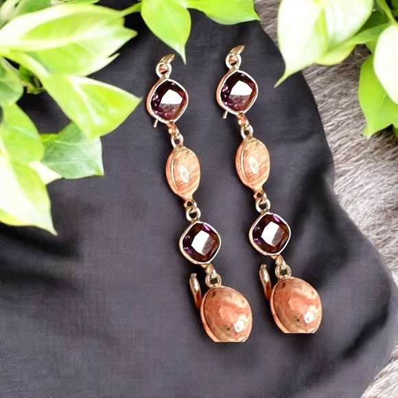 Handmade Amethyst and Rhodochrosite Dangle Earrings S925 Sterling Silver - Picture 3 of 10